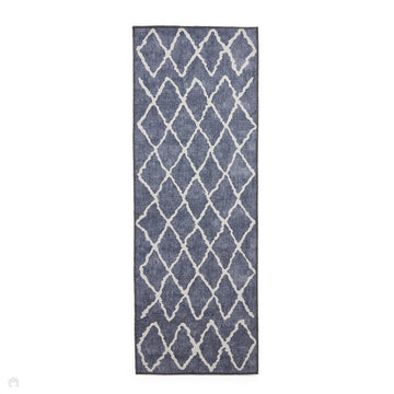 Washable Coral H1060 Modern Geometric Lightweight Printed Polyester Flatweave Blue Runner-Think Rugs-Rug Love - The Most Loved Rug Store